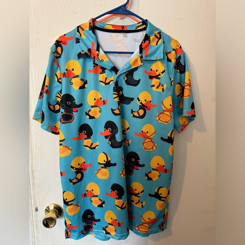 Men’s large polo shirt- bondage  ducks